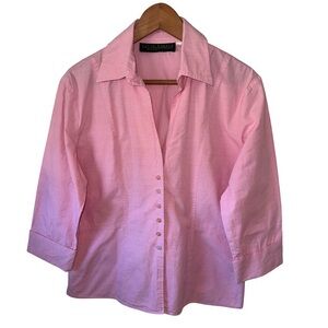 harvé bénard by bernard  hoitzman women’s pink button down 3/4 sleeve top size L